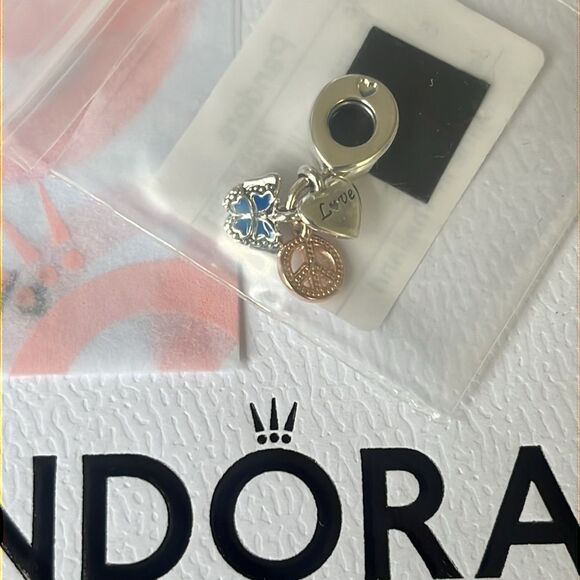 New Two-Tone Rainbow Heart, Butterfly & Peace Triple Dangle Charm ( CHARM ONLY) - Picture 3 of 4